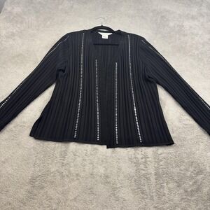 Exclusively Misook Open Front Ribbed Knit Sequin Cardigan Womens‎ L Black Mature